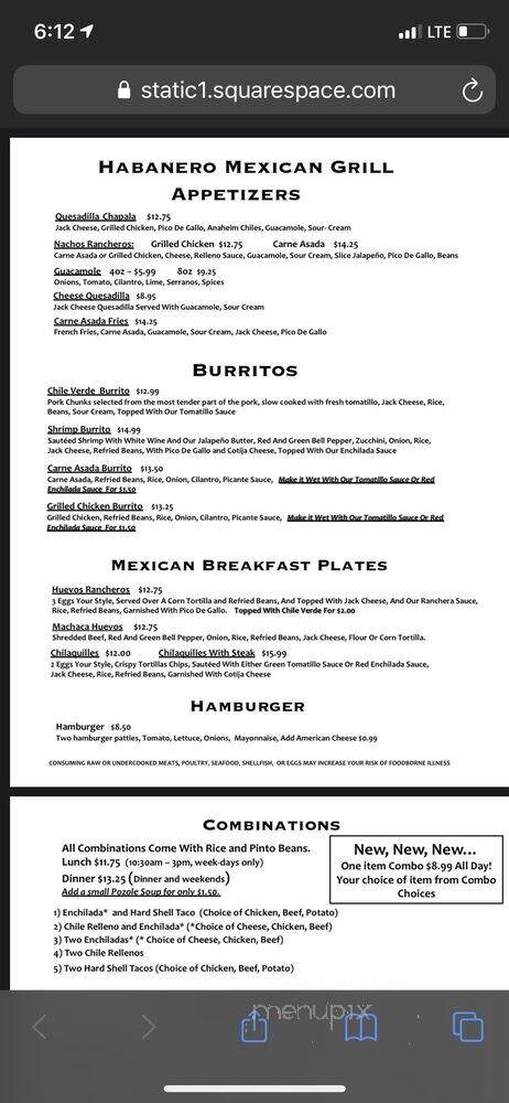 Habanero Mexican Grill - Riverside, CA menu_pic