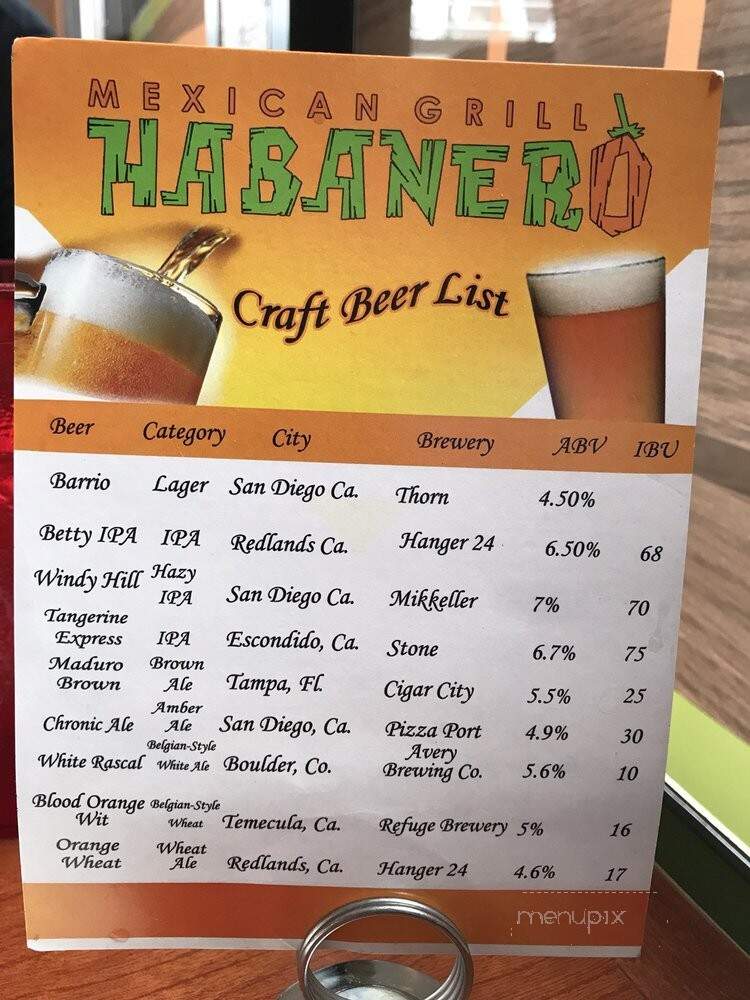 Habanero Mexican Grill - Riverside, CA menu_pic