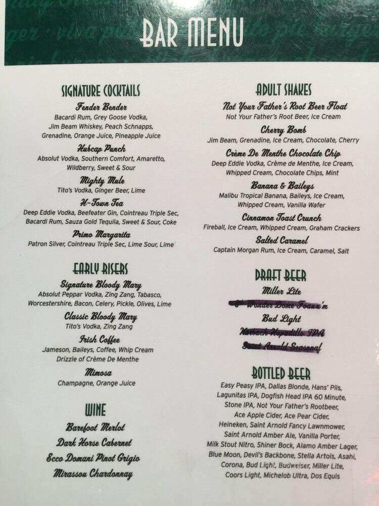 Hubcap Grill & Beer Yard - Houston, TX menu_pic