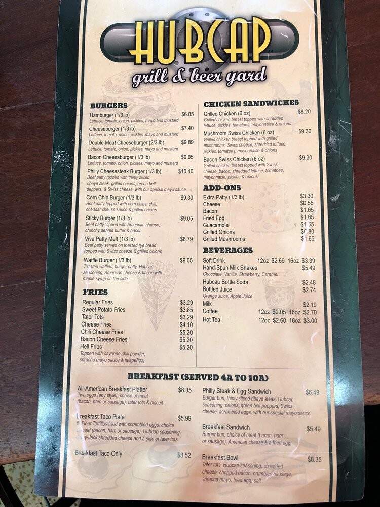 Hubcap Grill & Beer Yard - Houston, TX menu_pic