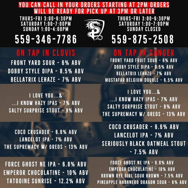 House of Pendragon Brewery - Sanger, CA menu_pic