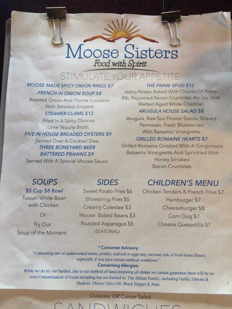 Moose Sisters - Bend, OR menu_pic