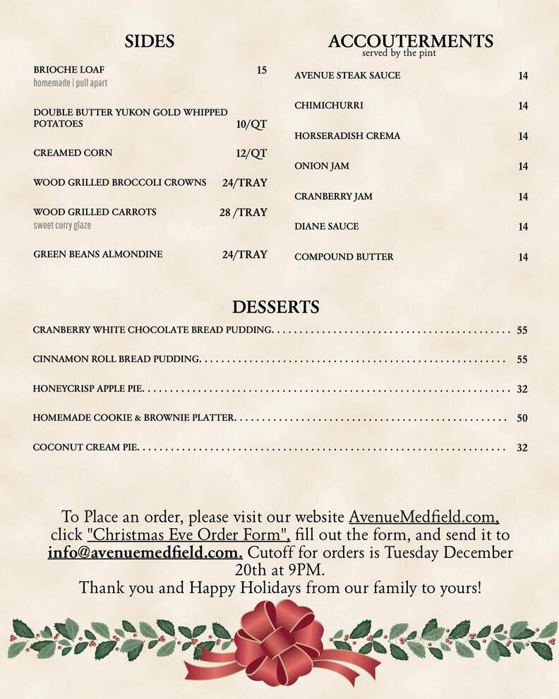 Avenue - Medfield, MA menu_pic