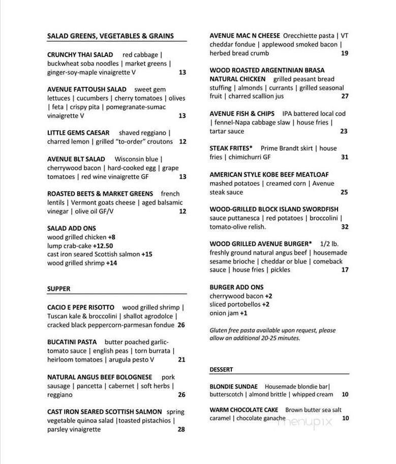 Avenue - Medfield, MA menu_pic
