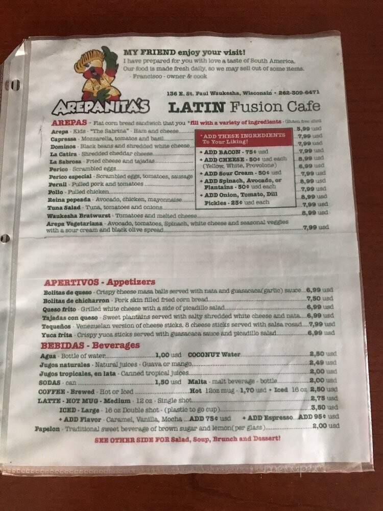 Arepanita's Cafe - Waukesha, WI menu_pic