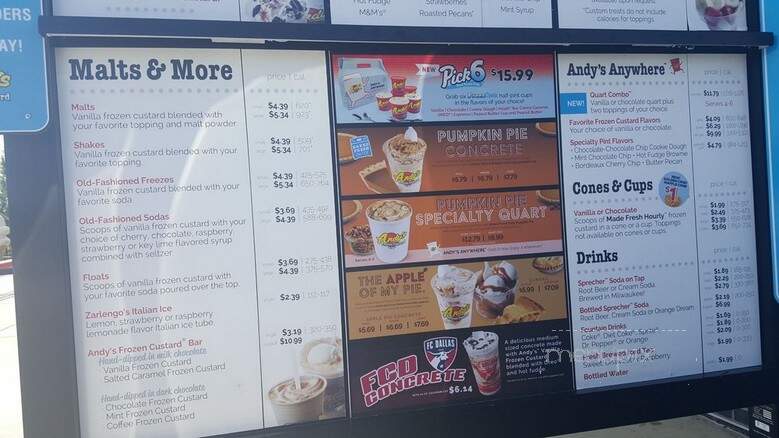 Andy's Frozen Custard - Carrollton, TX menu_pic