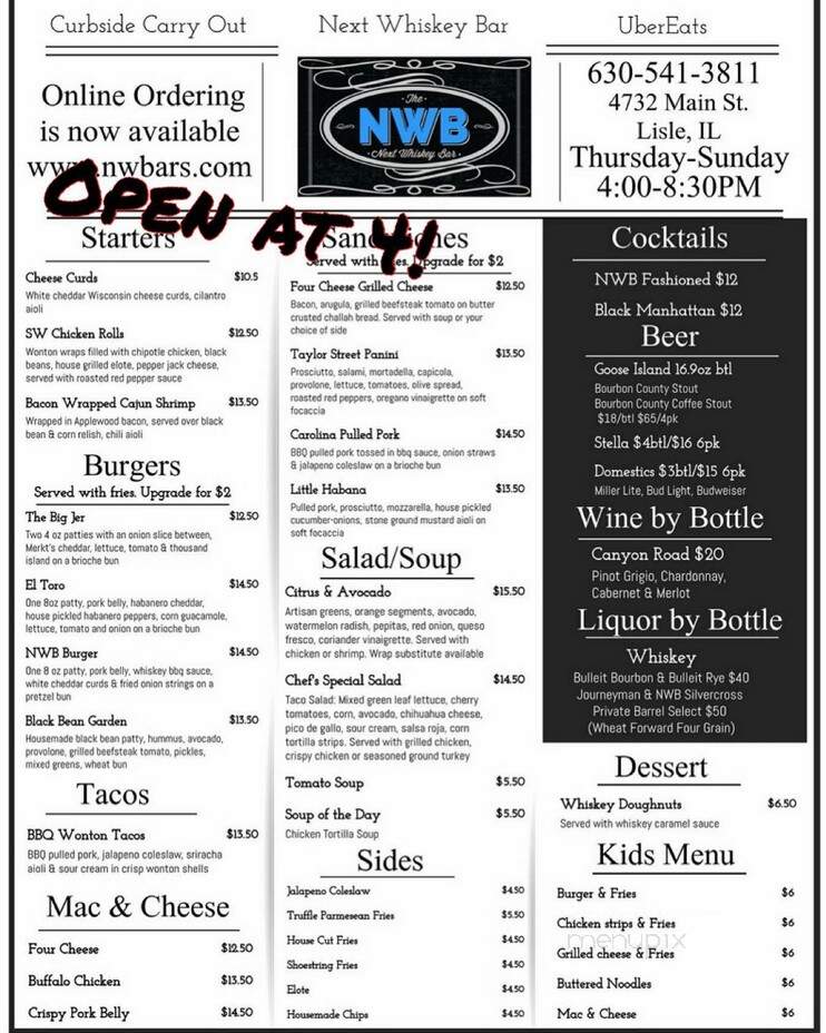 NWB the next whiskey bar - Lisle, IL menu_pic