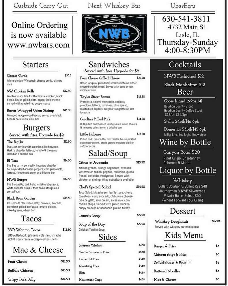 NWB the next whiskey bar - Lisle, IL menu_pic