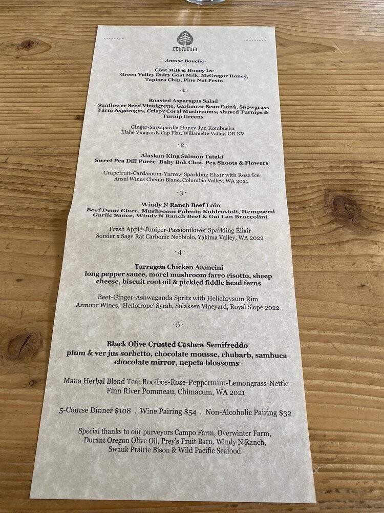 Mana Restaurant - Leavenworth, WA menu_pic