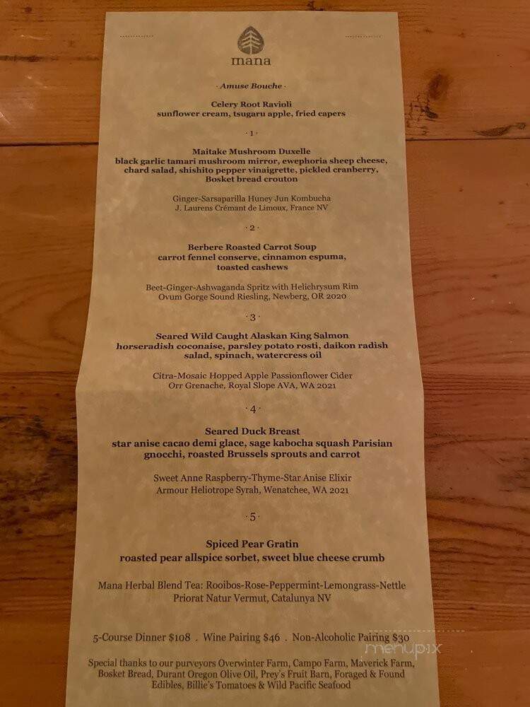 Mana Restaurant - Leavenworth, WA menu_pic