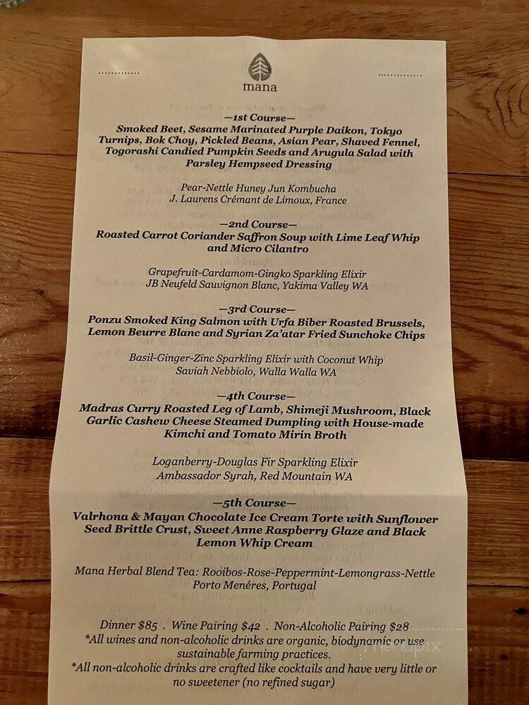 Mana Restaurant - Leavenworth, WA menu_pic