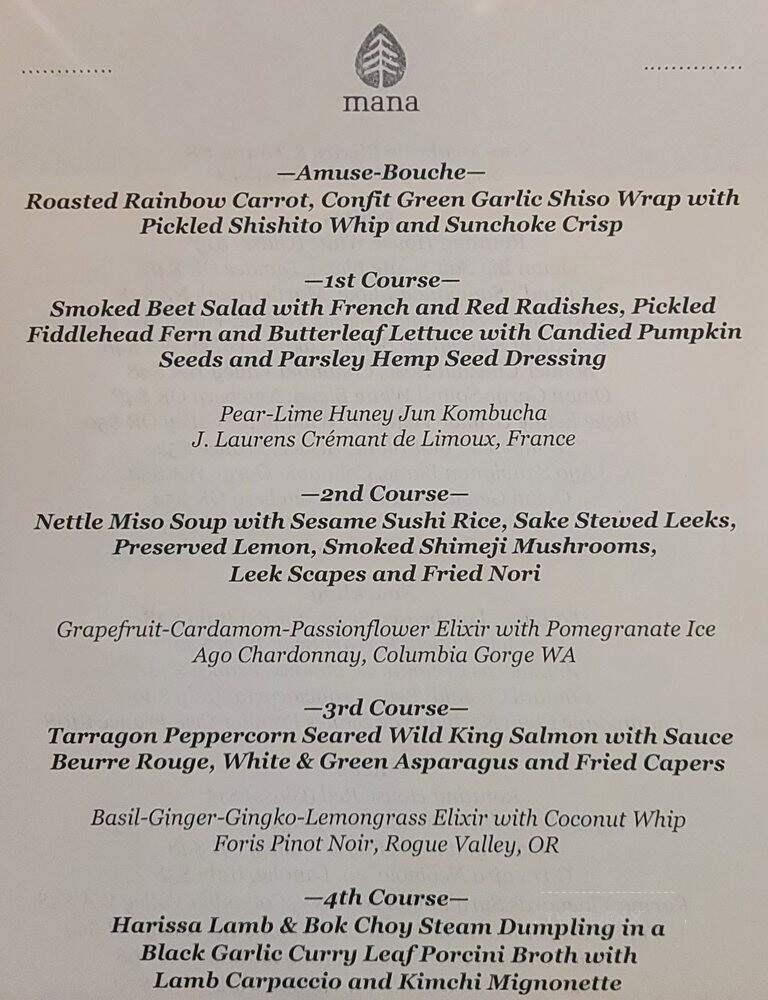 Mana Restaurant - Leavenworth, WA menu_pic