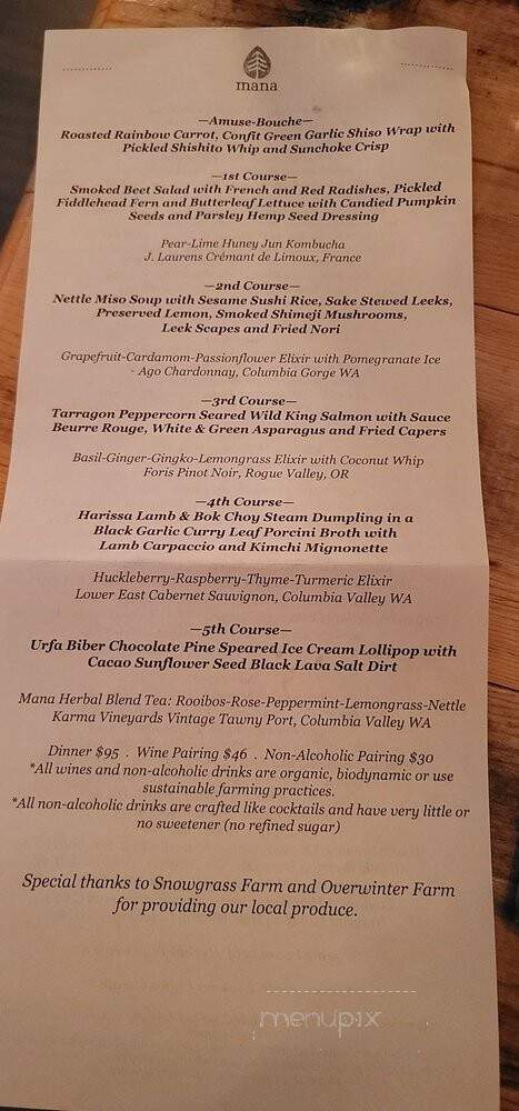 Mana Restaurant - Leavenworth, WA menu_pic
