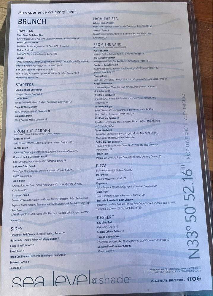 Sea Level Restaurant & Lounge - Redondo Beach, CA menu_pic