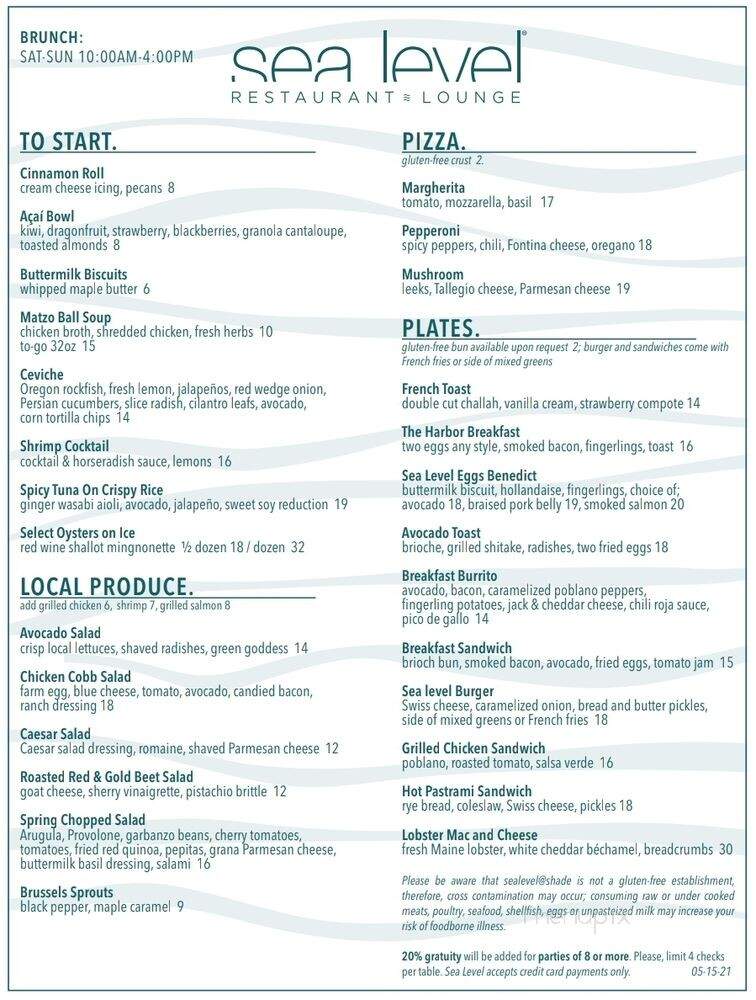 Sea Level Restaurant & Lounge - Redondo Beach, CA menu_pic