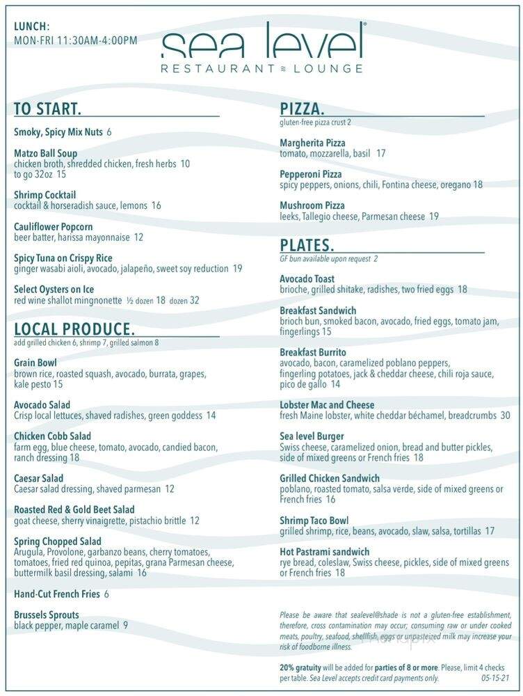 Sea Level Restaurant & Lounge - Redondo Beach, CA menu_pic