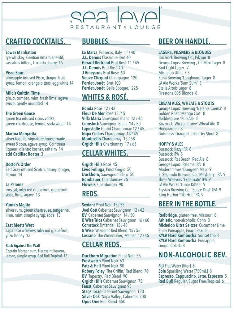 Sea Level Restaurant & Lounge - Redondo Beach, CA menu_pic
