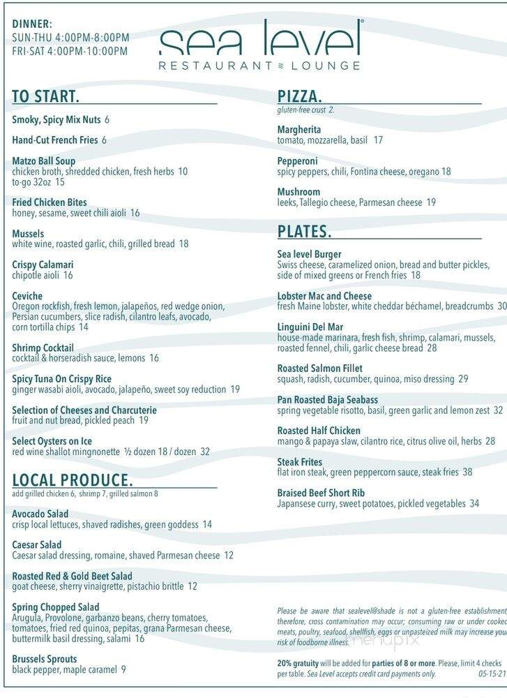 Sea Level Restaurant & Lounge - Redondo Beach, CA menu_pic
