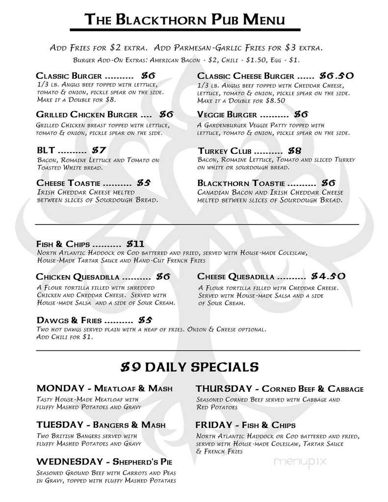 The Blackthorn Pub - Lomita, CA menu_pic