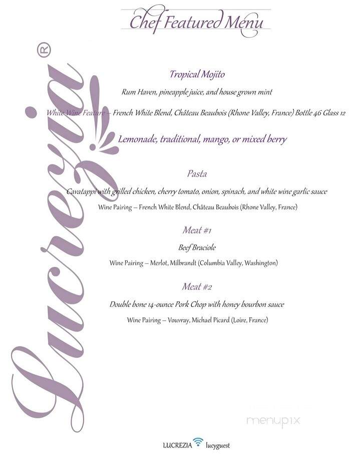 Lucrezia - Culver, IN menu_pic
