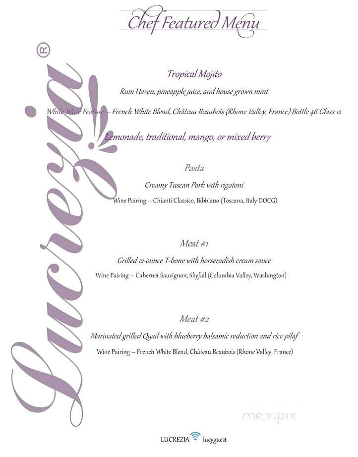 Lucrezia - Culver, IN menu_pic