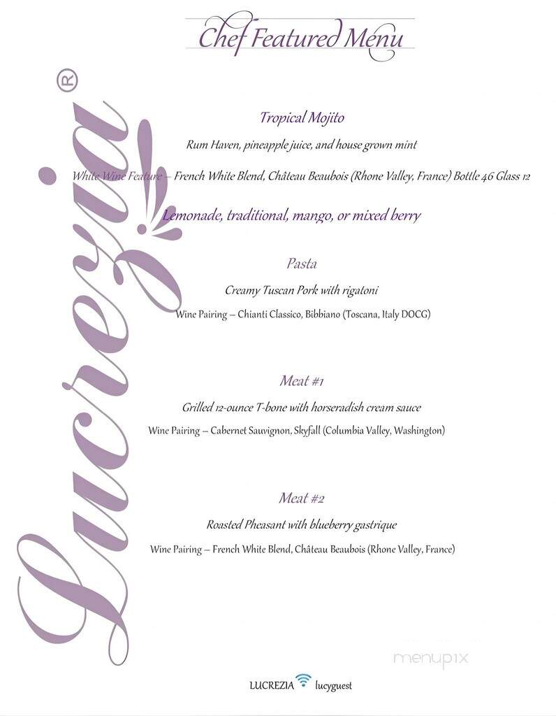 Lucrezia - Culver, IN menu_pic