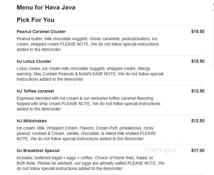 Hava Java - Monsey, NY menu_pic