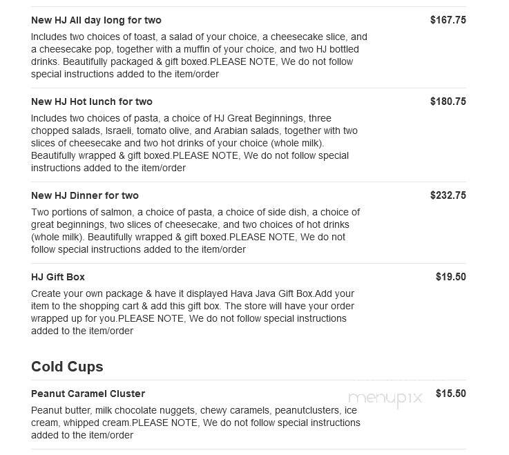 Hava Java - Monsey, NY menu_pic
