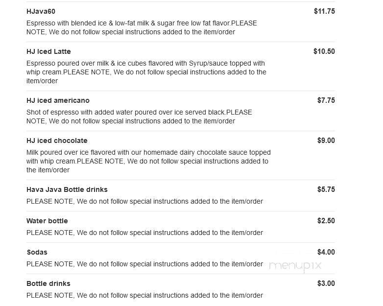 Hava Java - Monsey, NY menu_pic