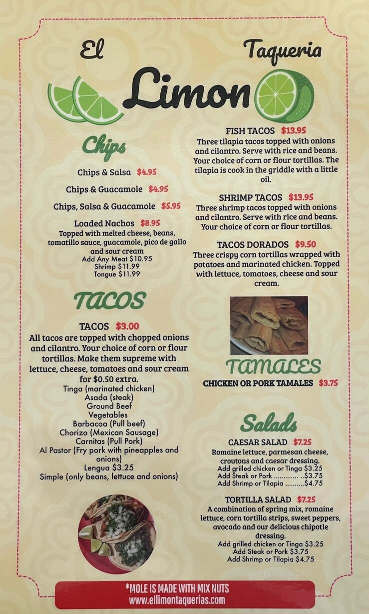 El Limon - West Chester, PA menu_pic