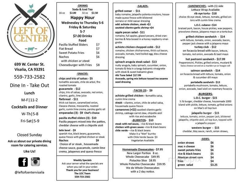 Left of Center - Visalia, CA menu_pic