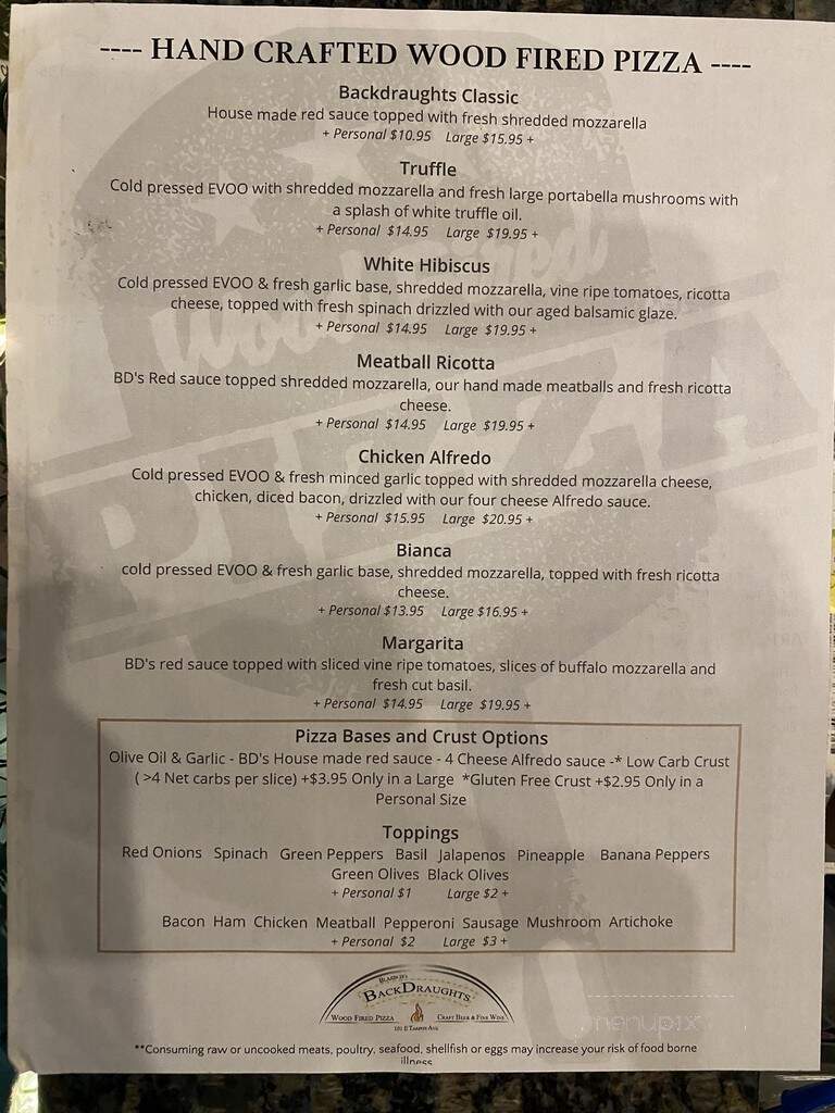 BackDraughts - Tarpon Springs, FL menu_pic