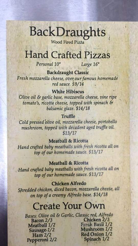 BackDraughts - Tarpon Springs, FL menu_pic