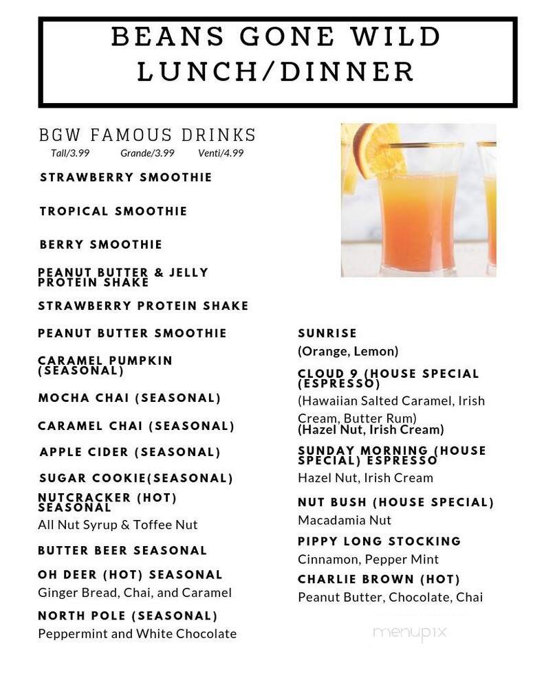Beans Gone Wild - Raeford, NC menu_pic