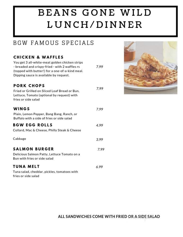 Beans Gone Wild - Raeford, NC menu_pic