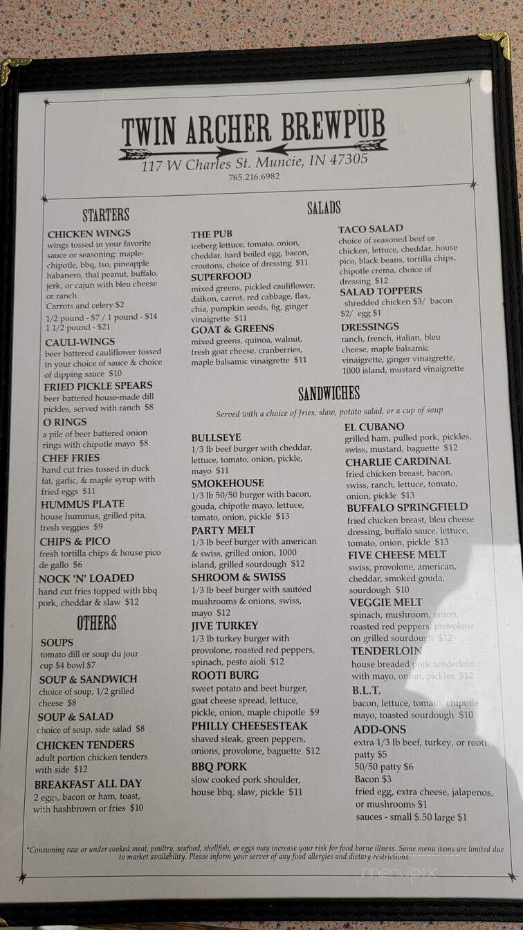 Twin Archer Brewpub - Muncie, IN menu_pic