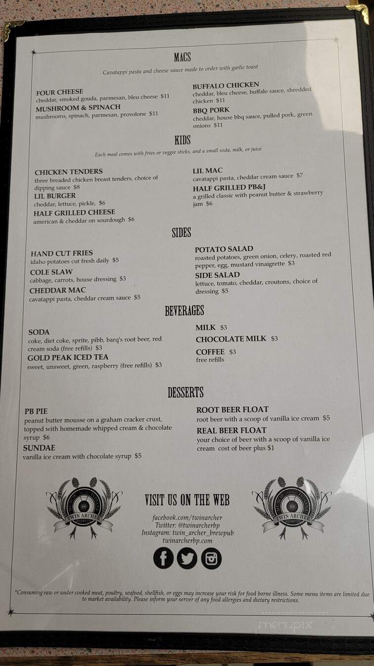 Twin Archer Brewpub - Muncie, IN menu_pic