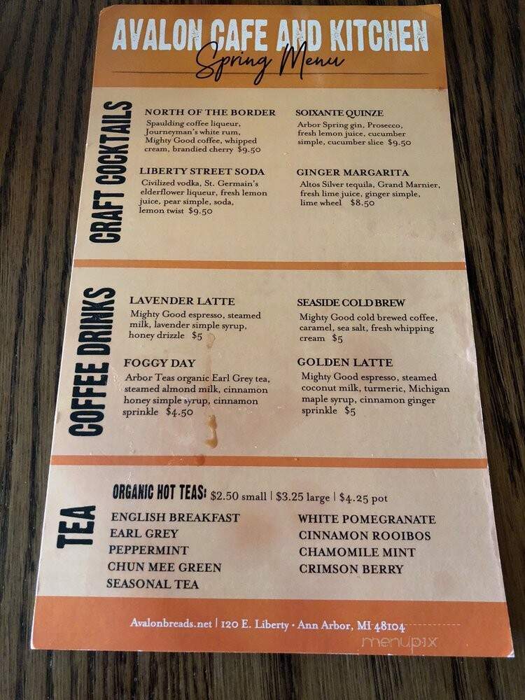Avalon Cafe and Kitchen - Ann Arbor, MI menu_pic