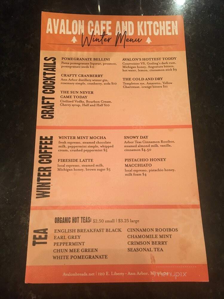 Avalon Cafe and Kitchen - Ann Arbor, MI menu_pic