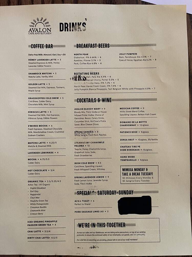 Avalon Cafe and Kitchen - Ann Arbor, MI menu_pic