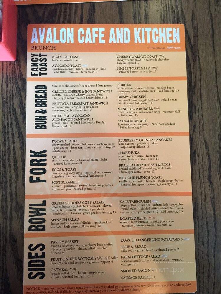 Avalon Cafe and Kitchen - Ann Arbor, MI menu_pic