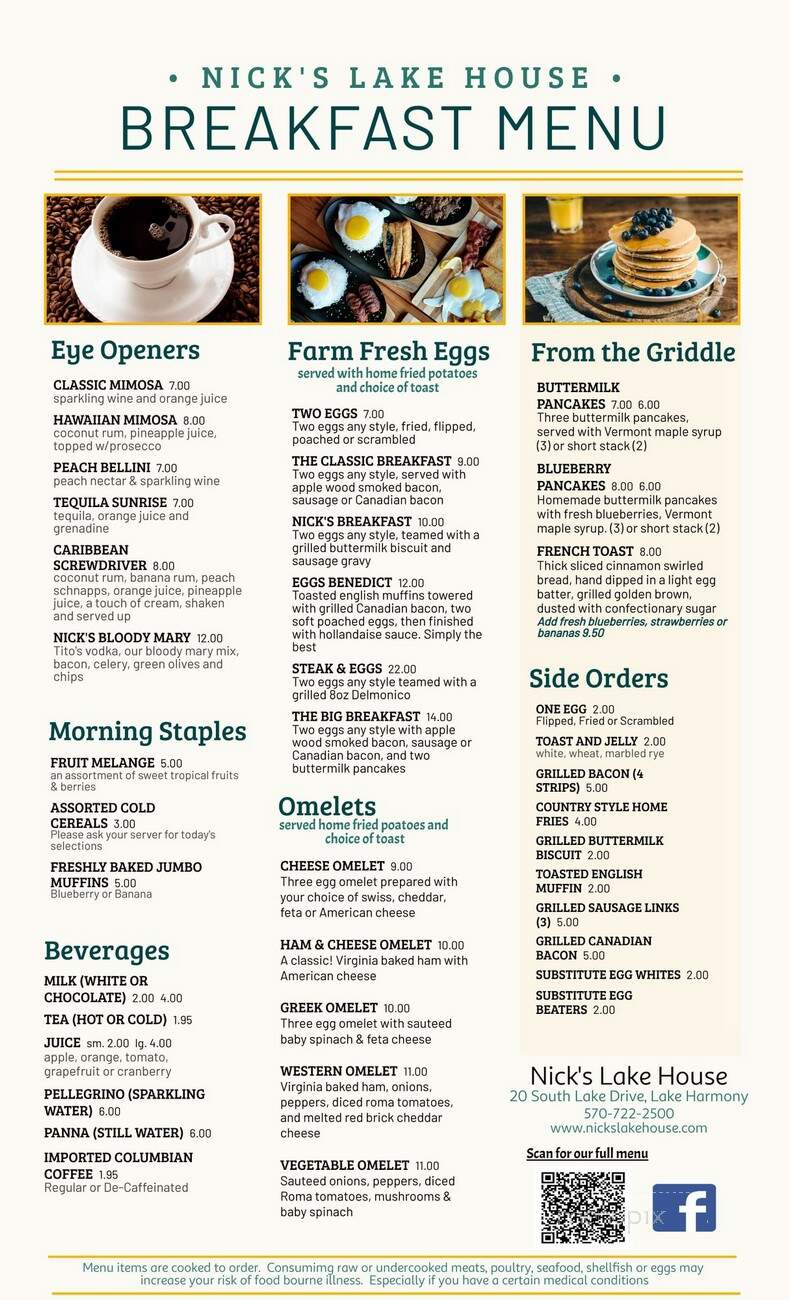 Nick's Lake House - Lake Harmony, PA menu_pic