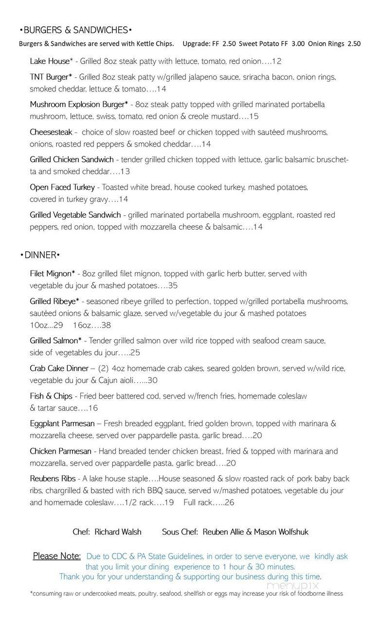 Nick's Lake House - Lake Harmony, PA menu_pic