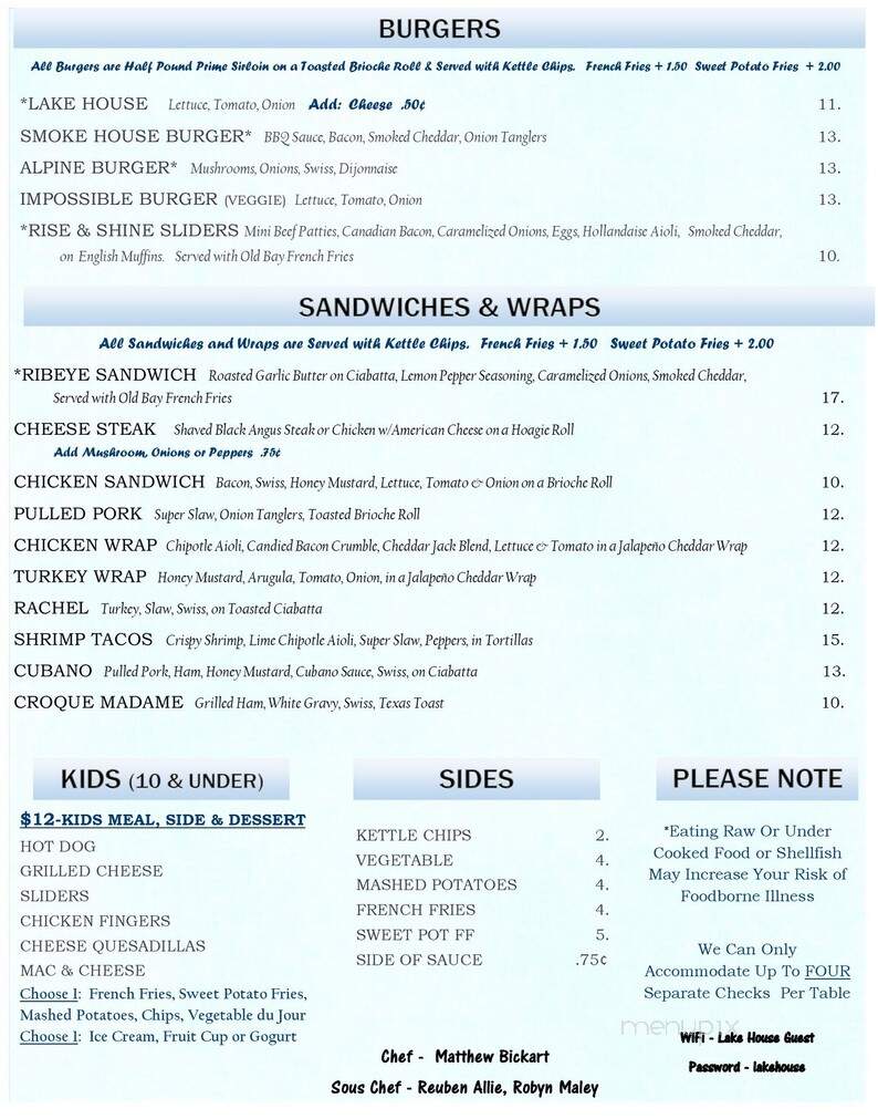 Nick's Lake House - Lake Harmony, PA menu_pic