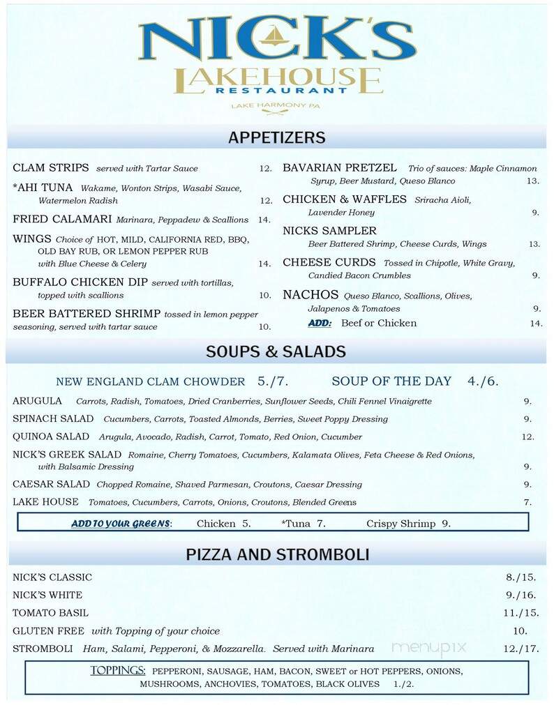 Nick's Lake House - Lake Harmony, PA menu_pic