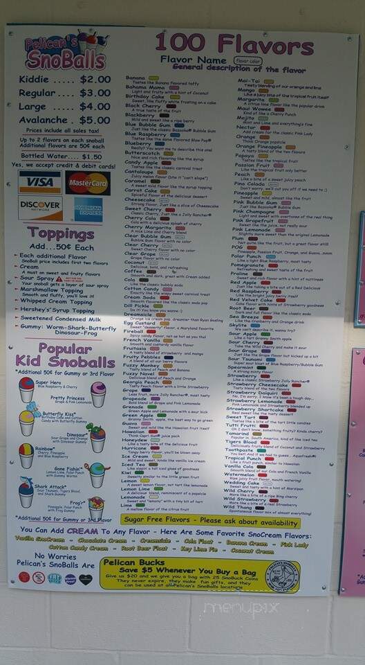 Pelican's Snoballs - Lake Wylie, SC menu_pic