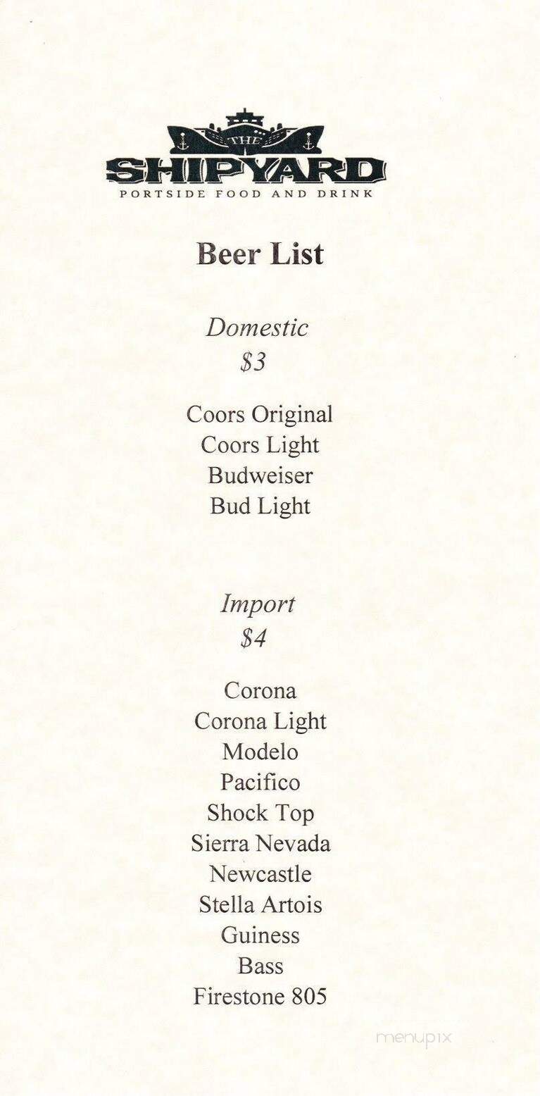 The Shipyard Portside - Stockton, CA menu_pic