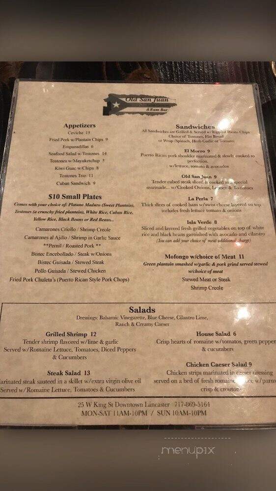 Old San Juan Latin Cuisine & Rum Bar - Lancaster, PA menu_pic