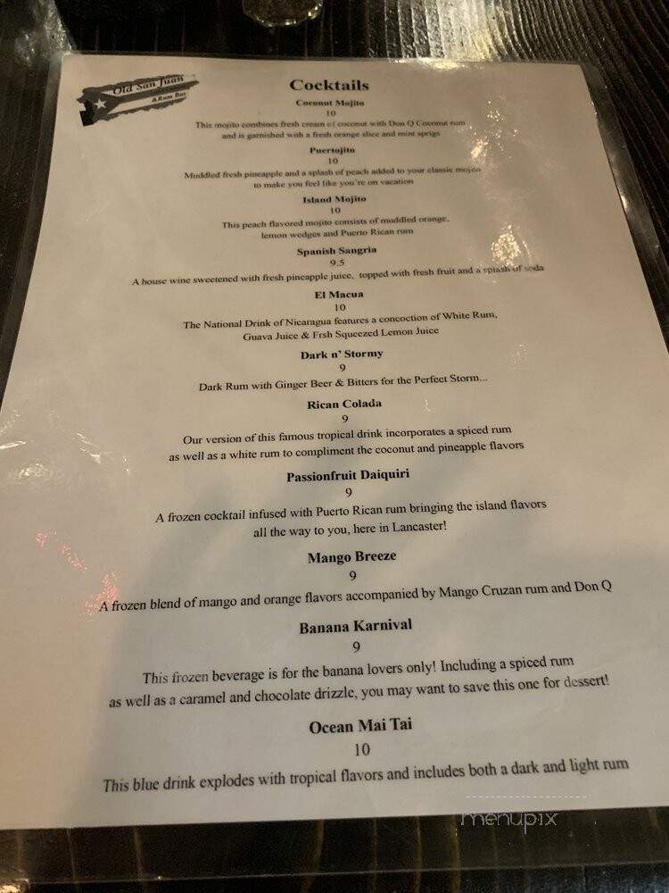Old San Juan Latin Cuisine & Rum Bar - Lancaster, PA menu_pic