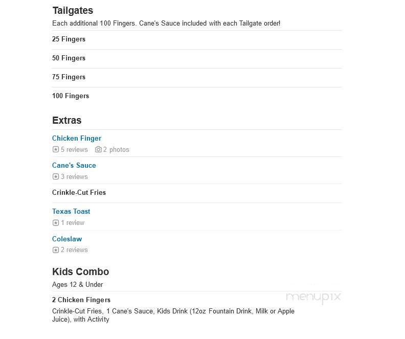 Raising Cane's Chicken Fingers - St. Charles, MO menu_pic